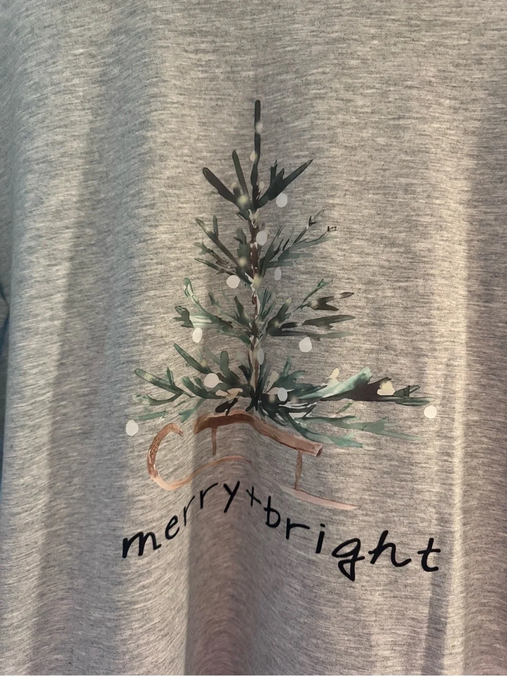 Merry + Bright Gray Holiday Tree Graphic Tee